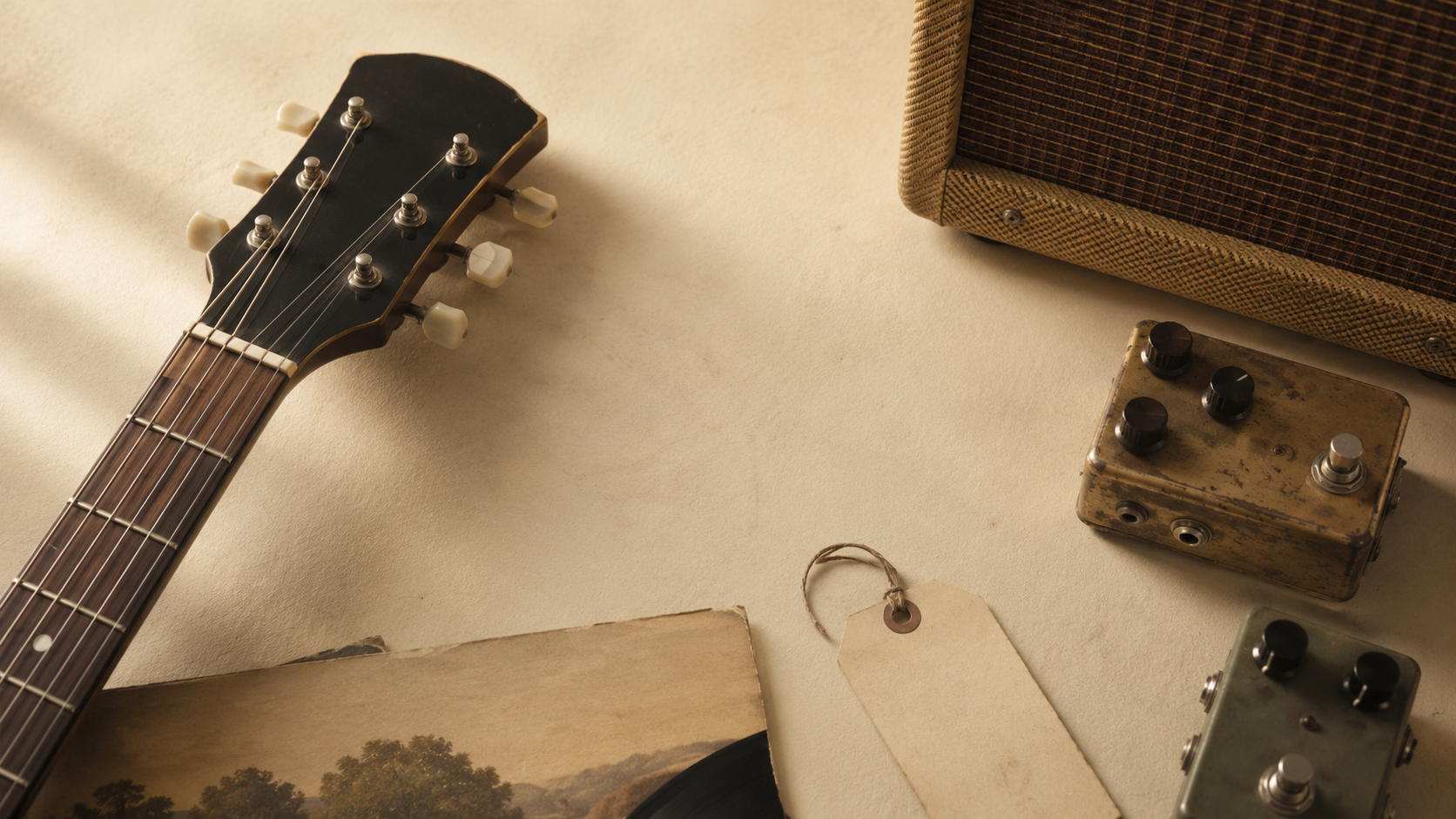 Editorial image of curated vintage music gear for Alludio.